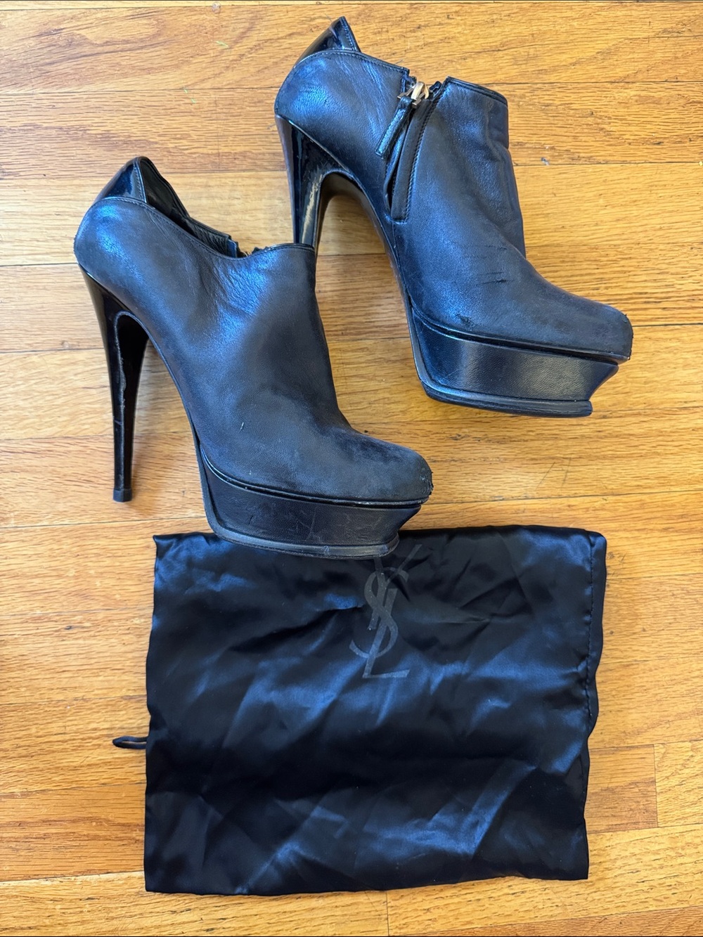 YSL Tribute 105 Black Leather booties, Size 37.5